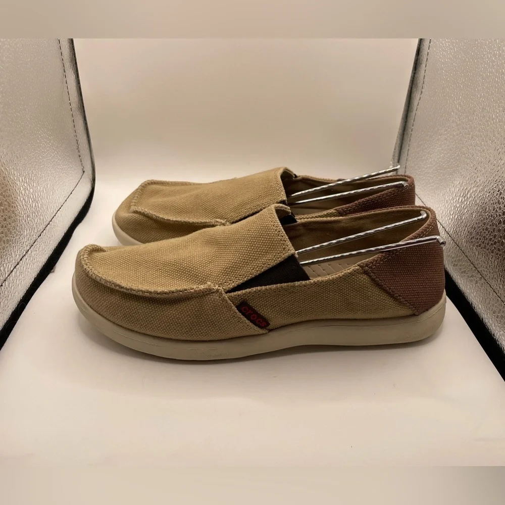 Crocs Santa Cruz Casual Tan and Brown Slip-On Shoes size 5